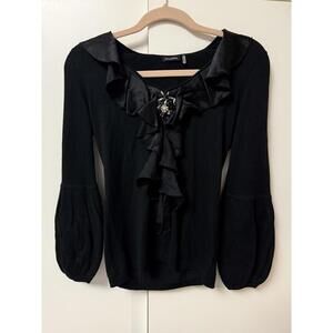 MAGASCHONI Womens Black cashmere silk sweater top XS VNeck Lux Retro Goth witch